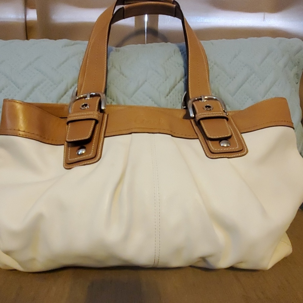 White Coach purse with brown trim